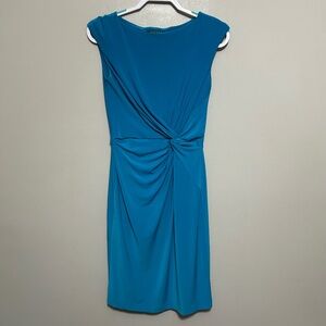 Lauren Ralph Lauren Dress 8 Blue Sleeveless Knee Length Faux Wrap Casual Luxury